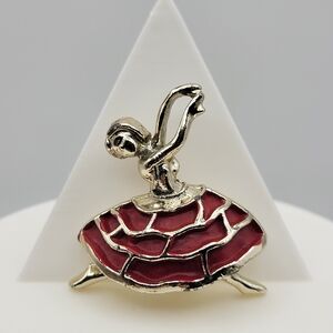 Gold Tone Red Dress Ballerina Brooch